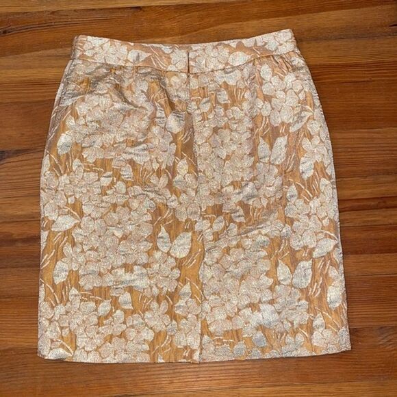 Talbots Pencil Skirt Womens Size 6P Copper Metallic Gold Brocade Cocktail - Picture 5 of 9